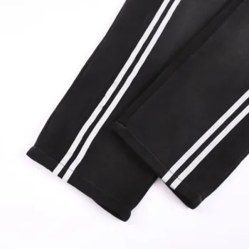 C-1227 + C-1228 Monkey Wash Color-Block Contrast Webbing Fleece Hoodie Two-Piece Set