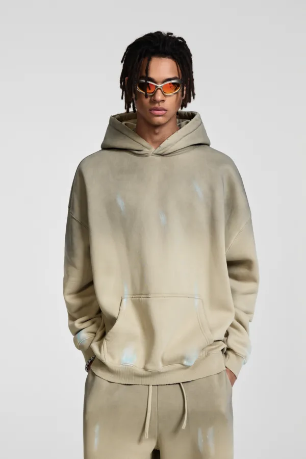 C-25311 Graffiti Splatter Distressed Fleece Hoodie