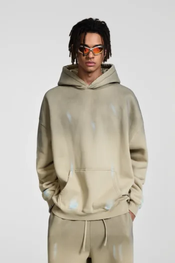 C-25311 Graffiti Splatter Distressed Fleece Hoodie