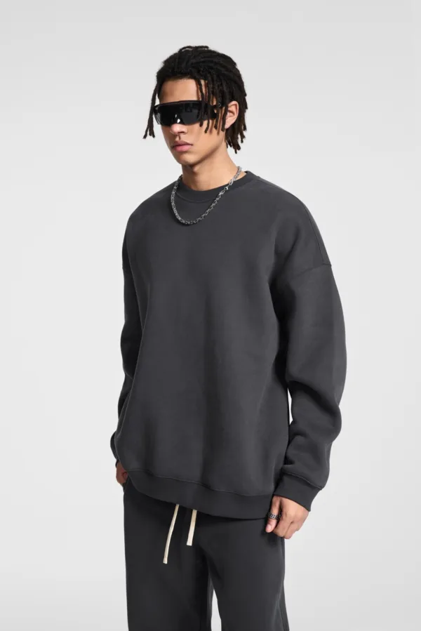 C-HL23803 Fleece-Lined Thickened Loose Crewneck Sweatshirt