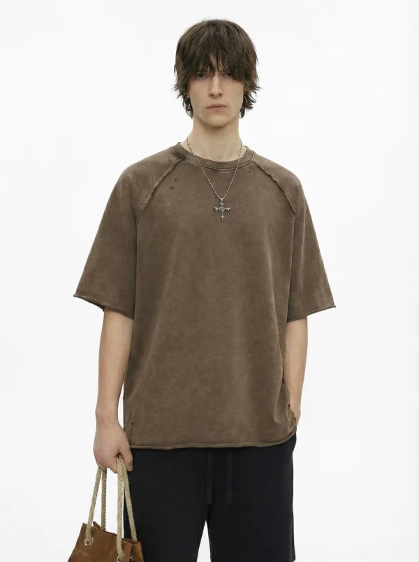 C-HL1243 Batik Raglan Raw Hem T-Shirt