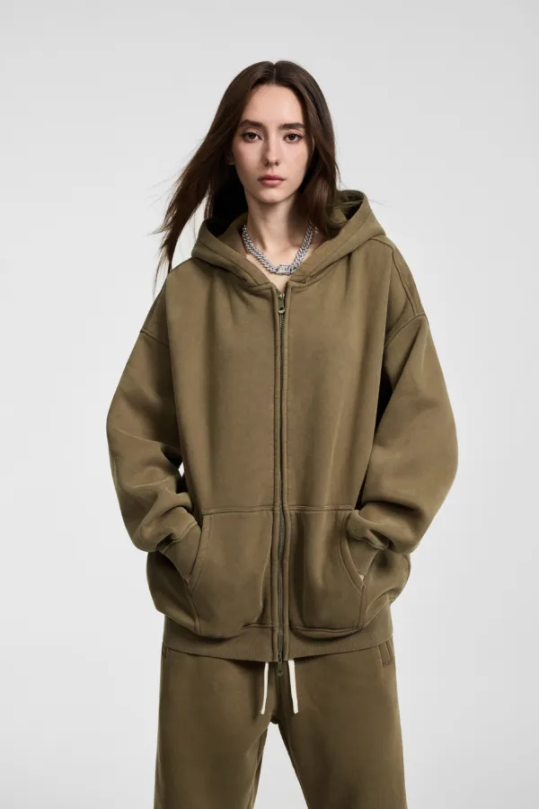 C-HL1216 Batik Washed Vintage Fleece Double-Zip Sweatshirt