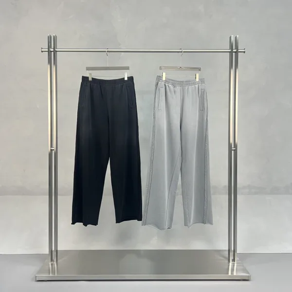 C-1282 Raw Hem Patchwork Distressed Monkey Wash Casual Trousers