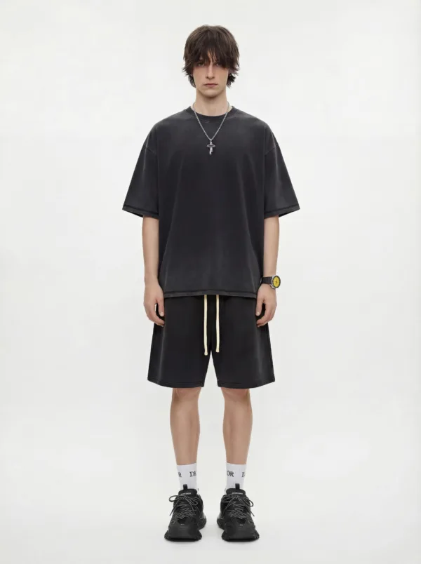 C-HL1237+1238 Heavyweight Washed Vintage Casual Two-Piece Set