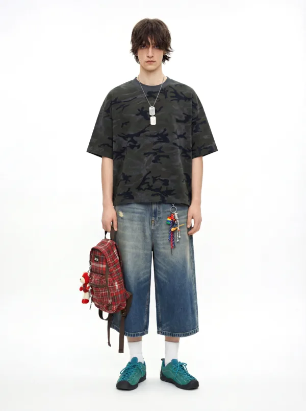 C-S26012 Boxy Vintage Camo Burnout T-Shirt