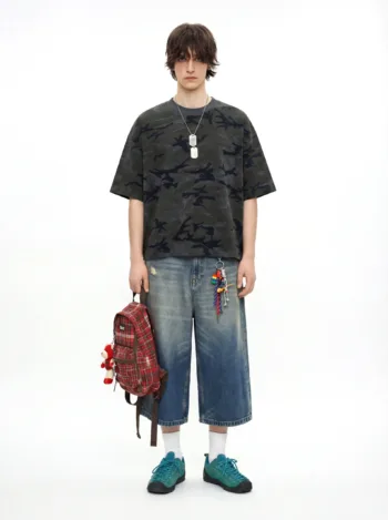 C-S26012 Boxy Vintage Camo Burnout 240GSM T-Shirt