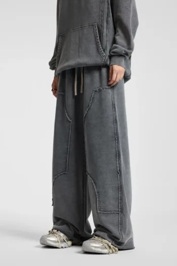 C-1258 High Street Spliced Raw Hem Washed Leisure Pants