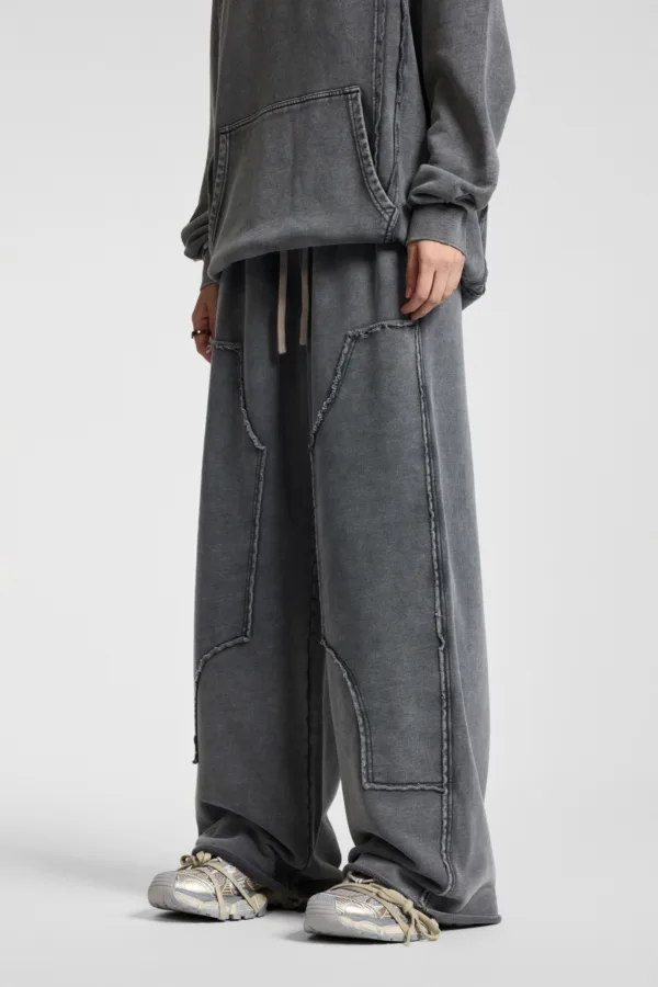 C-1258 High Street Spliced Raw Hem Washed Leisure Pants