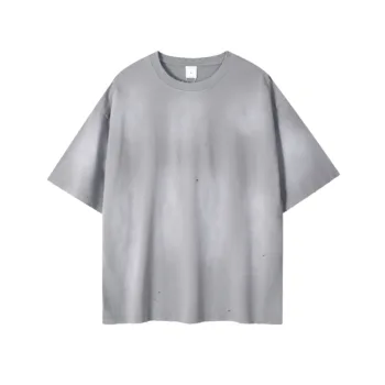 C-HL6624 Spray Monkey Ripped & Distressed Frayed Edge Short Sleeve Tee 285GSM