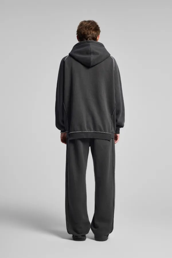 C-1305 + C-1306 Pigment Wash Stir-Fried Snowflake Vintage Distressed Fleece Hoodie Two-Piece Set