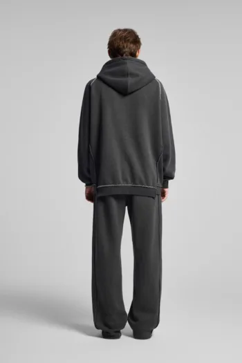 C-1305 + C-1306 Pigment Wash Stir-Fried Snowflake Vintage Distressed Fleece Hoodie Two-Piece Set