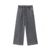 C-1258 High Street Spliced Raw Hem Washed Leisure Pants