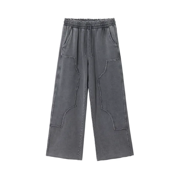 C-1258 High Street Spliced Raw Hem Washed Leisure Pants