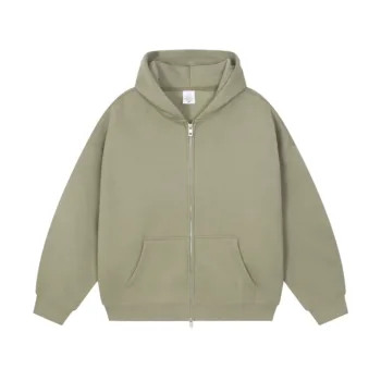 C-HL23805 Fleece-Lined Thickened Loose-Fit Zip-Up Hooded Sweatshirt