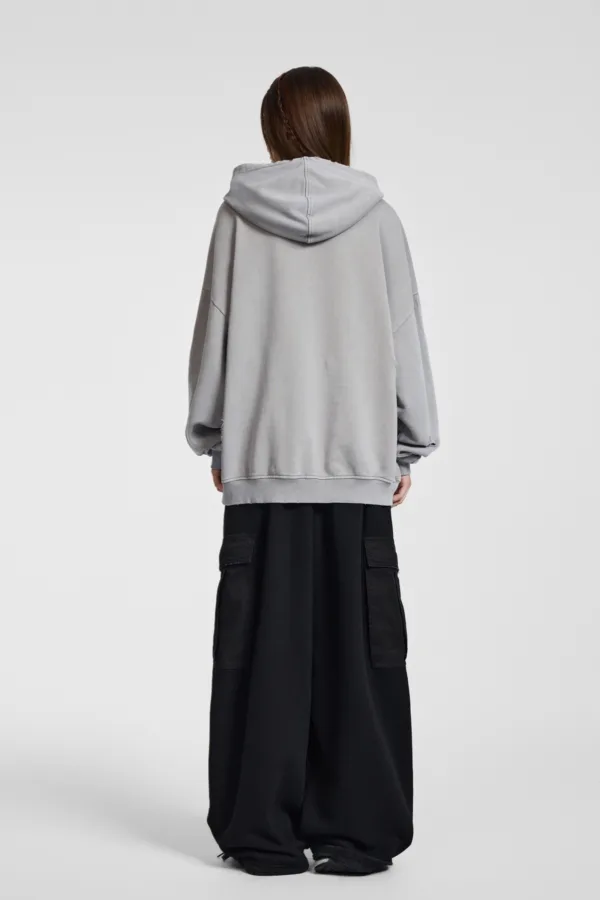 C-1255 Distressed Rivet Patchwork Pocket Hoodie