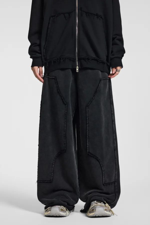 C-1258 High Street Spliced Raw Hem Washed Leisure Pants