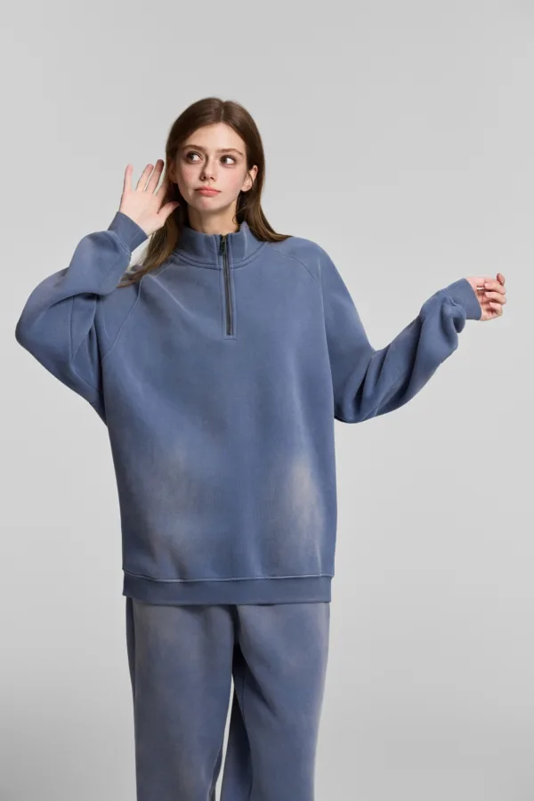 C-265 Fleece Lined Monkey Wash Half-Zip Stand-Up Collar Sweatshirt