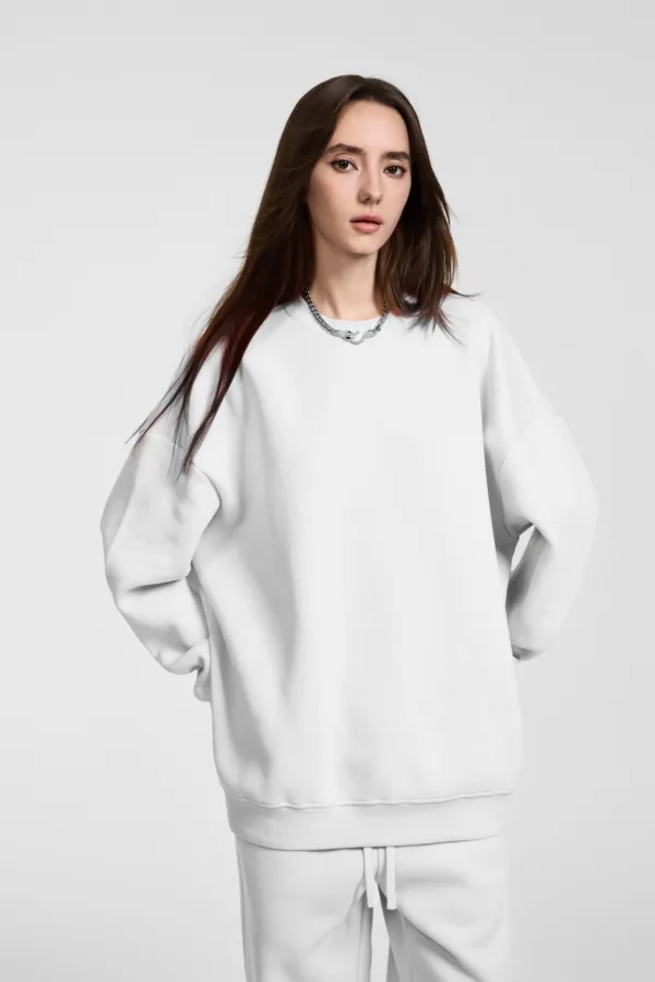 C-HL23803 Fleece-Lined Thickened Loose Crewneck Sweatshirt