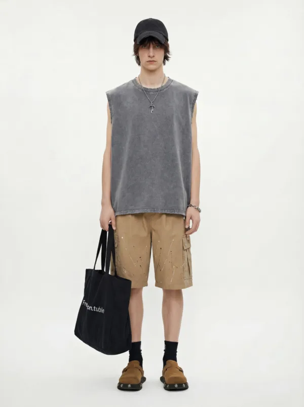 C-HL2424 Distressed Batik Raw Edge Tank Top