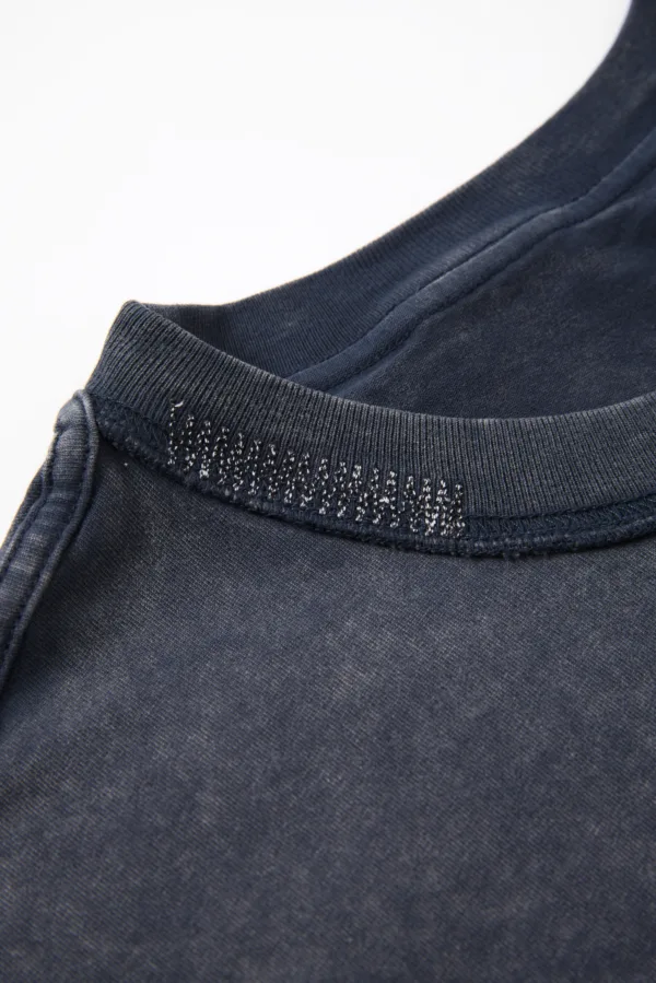 C-S26003 Snow Wash Embroidered Reverse Seam Pure Cotton T-Shirt