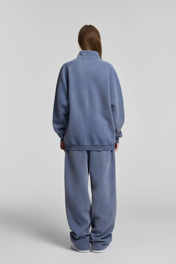 C-265 Fleece Lined Monkey Wash Half-Zip Stand-Up Collar Sweatshirt