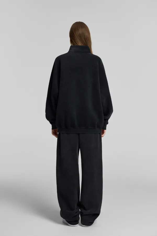 C-265 Fleece Lined Monkey Wash Half-Zip Stand-Up Collar Sweatshirt