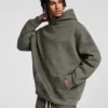 C-HL23807 Fleece-Lined Thickened Loose-Fit Hooded Sweatshirt