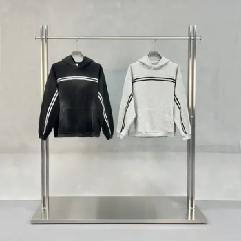 C-HL1221 Snow Wash Distressed Seam Colorblock Tape Fleece Hoodie