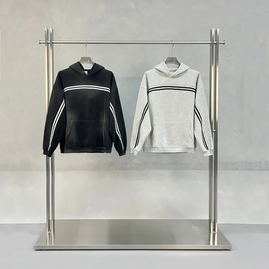 Snow Wash Fleece Hoodie Manufacturer | Distressed Seam Colorblock Tape Design | OEM ODM Clothing Factory | RAWX - Image 2
