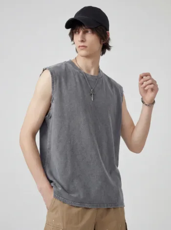 C-HL2424 Distressed Batik Raw Edge Tank Top 230GSM