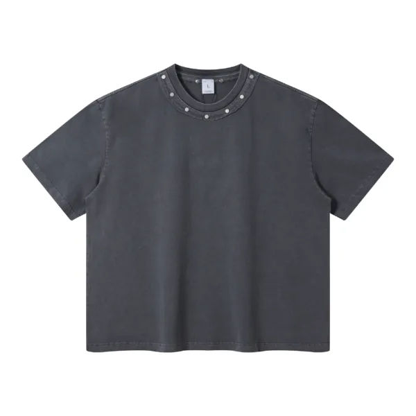 C-S26005 Vintage Washed Crew Neck Rivet T-Shirt