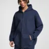 C-HL23805 Fleece-Lined Thickened Loose-Fit Zip-Up Hooded Sweatshirt