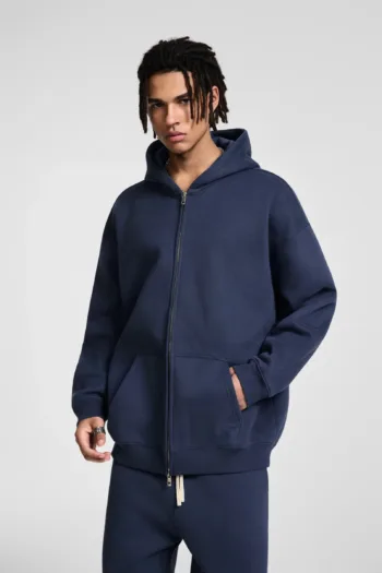 C-HL23805 Fleece-Lined Thickened Loose-Fit Zip-Up Hooded Sweatshirt