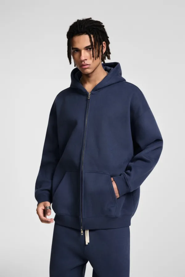 C-HL23805 Fleece-Lined Thickened Loose-Fit Zip-Up Hooded Sweatshirt