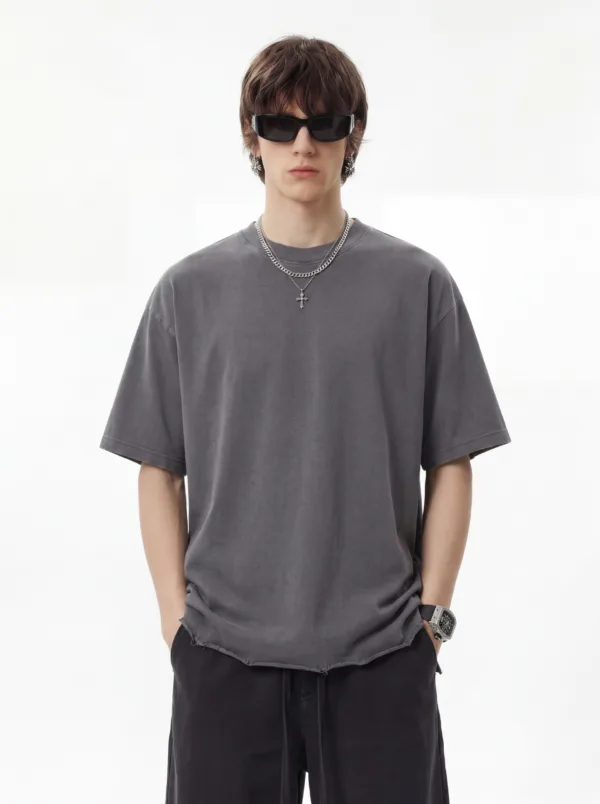 C-S26004 Distressed Raw Hem Washed Vintage T-Shirt