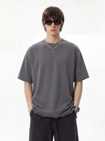 C-S26004 Distressed Raw Hem Washed Vintage 270GSM T-Shirt