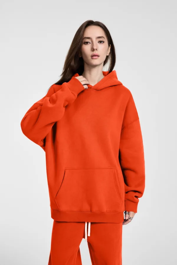 C-HL23807 Fleece-Lined Thickened Loose-Fit Hooded Sweatshirt
