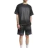 C-K1173 + C-K1174 Waffle Knit Contrast Topstitch Monkey Wash Fade Gradient Two-Piece Set