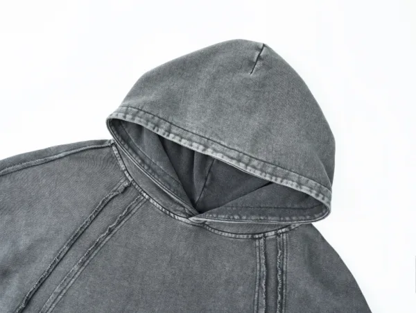 C-25277 High Street Patchwork Frayed Edge Distressed Hoodie