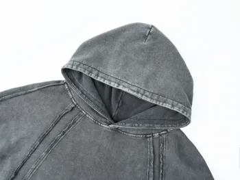 C-25277 High Street Patchwork Frayed Edge Distressed Hoodie