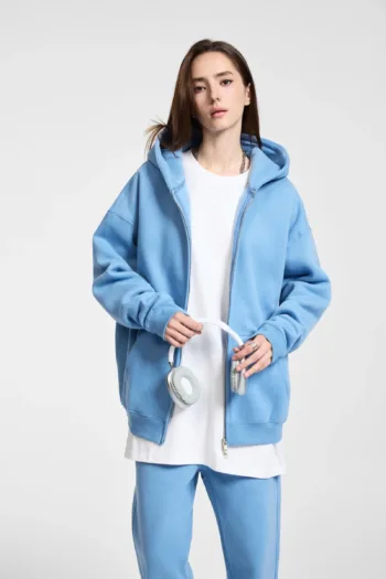C-HL23805 Fleece-Lined Thickened Loose-Fit Zip-Up Hooded Sweatshirt