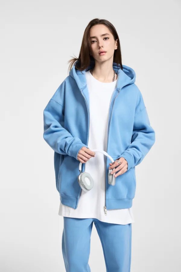 C-HL23805 Fleece-Lined Thickened Loose-Fit Zip-Up Hooded Sweatshirt