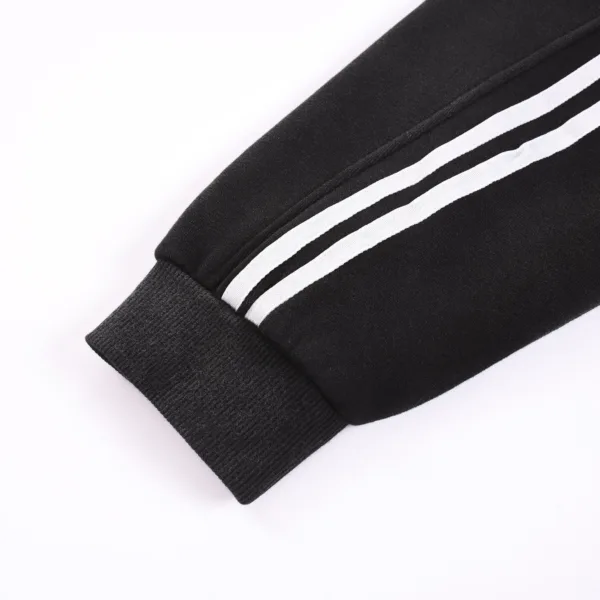 C-1227 + C-1228 Monkey Wash Color-Block Contrast Webbing Fleece Hoodie Two-Piece Set