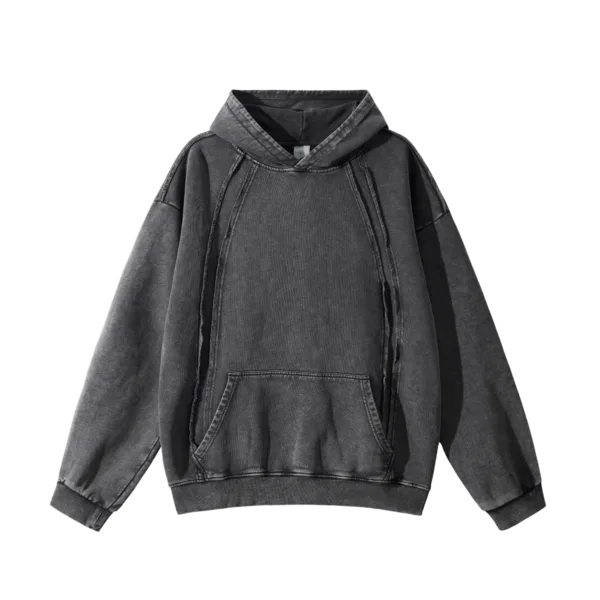 C-25277 High Street Patchwork Frayed Edge Distressed Hoodie