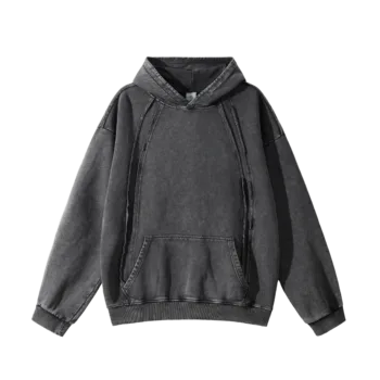 C-25277 High Street Patchwork Frayed Edge Distressed Hoodie