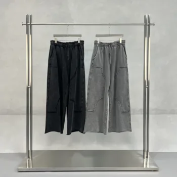 C-1258 High Street Spliced Raw Hem Washed Leisure Pants