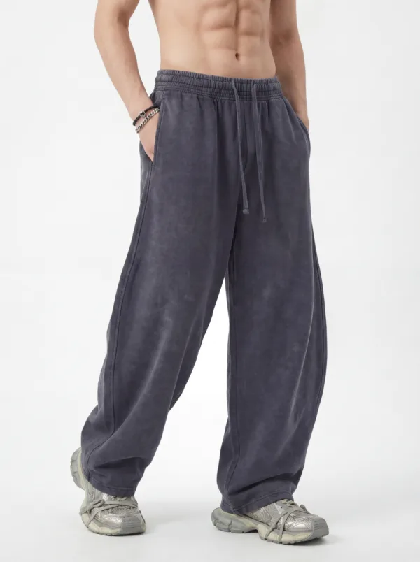 C-K1162 Heavyweight Washed Distressed Pure Cotton Loose Barrel Pants