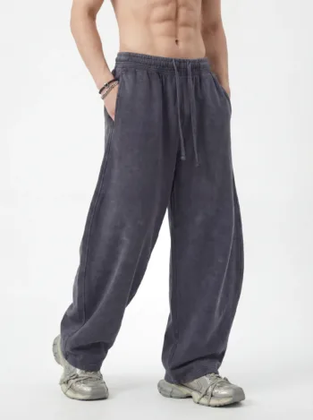 C-K1162 Heavyweight Washed Distressed Pure Cotton Loose Barrel Pants