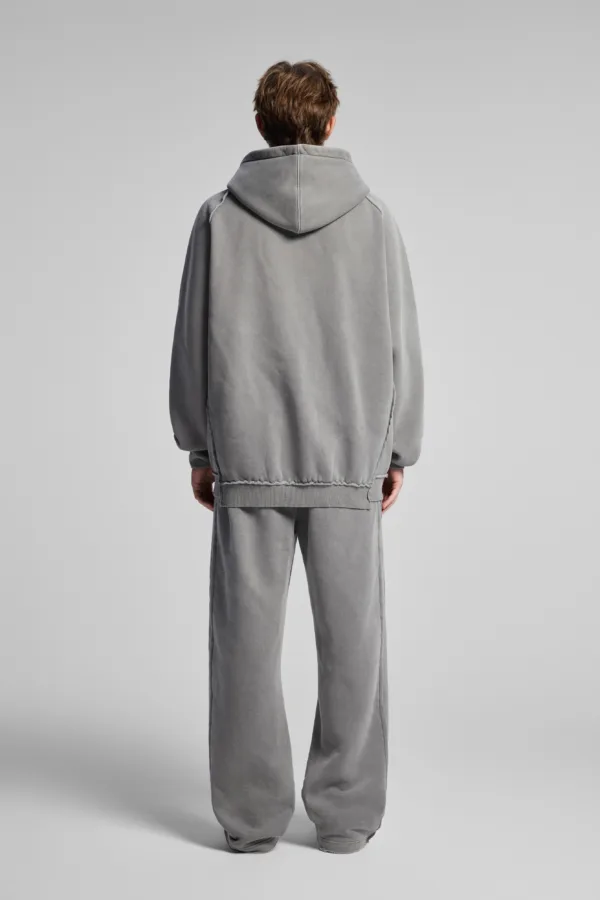 C-1305 + C-1306 Pigment Wash Stir-Fried Snowflake Vintage Distressed Fleece Hoodie Two-Piece Set