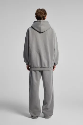 C-1305 + C-1306 Pigment Wash Stir-Fried Snowflake Vintage Distressed Fleece Hoodie Two-Piece Set